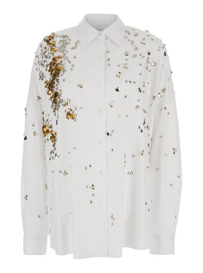Dries Van Noten Casia Embellished Button Down Oversized Shirt In White