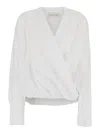 Dries Van Noten White Shirt With Draping And V-neck In Cotton Poplin Woman In Multicolor