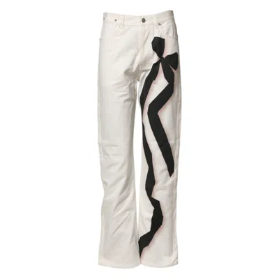 Pre-owned Dries Van Noten White Straight Bow Details Denim Casual Women's Jeans ()