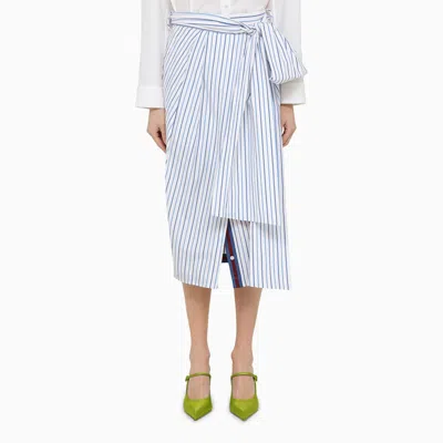 Dries Van Noten Striped Cotton Midi Skirt Waist Wrap In Blue