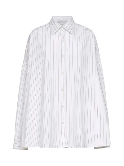 Dries Van Noten White Striped Cotton Cocoon Shirt In Blue
