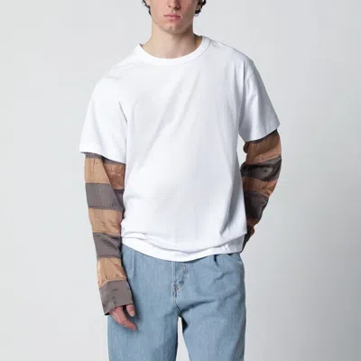 Dries Van Noten White Tshirt With Striped Sleeves