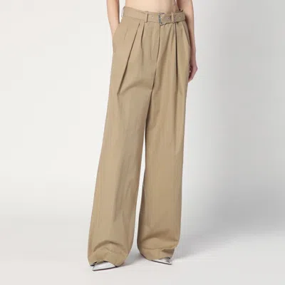 Dries Van Noten Wide Beige Cotton Trousers Women In Cream