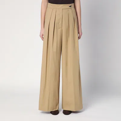 Dries Van Noten Womens Beige Pleated Two-slip-pockets Wide-leg High-rise Cotton Trousers