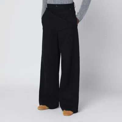 Dries Van Noten Wide Black Cotton Trousers