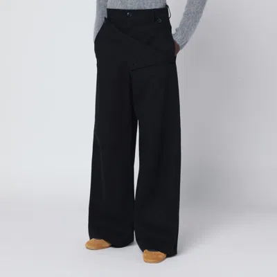 DRIES VAN NOTEN WIDE BLACK COTTON TROUSERS