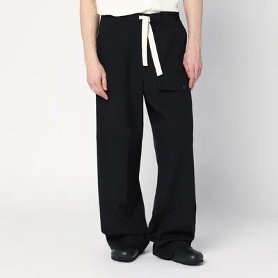 Dries Van Noten Wide Black Wool Trousers Men