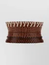 Dries Van Noten Wide Crocodile Pattern Leather Belt With Contrast Stitching In Brown