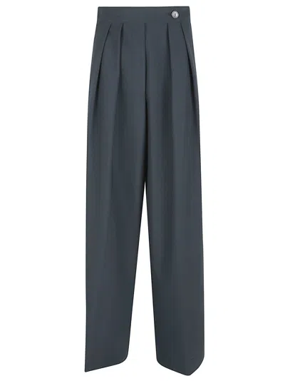 Dries Van Noten High Waist Pleated Wide Leg Trousers In Blue