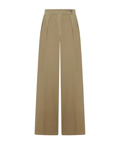 Dries Van Noten Cement-coloured Trousers With Pleats And Side Buttons In Brown