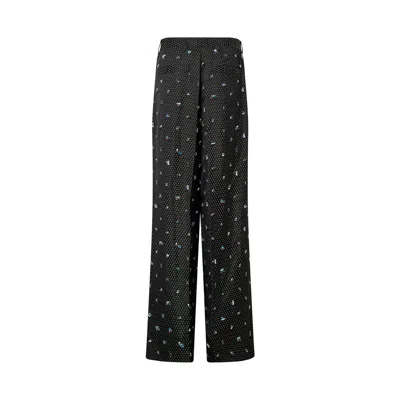 Dries Van Noten Wide Leg Casual Pants Embroidered In Black