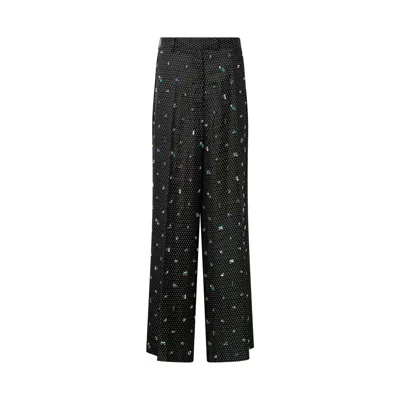 Dries Van Noten Wide Leg Casual Pants Embroidered In Black