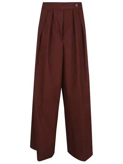 Dries Van Noten Wide-leg Cotton Trousers With High Waist In Brown