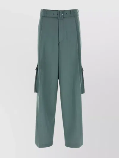 Dries Van Noten Wide Leg Cropped Trousers With Front Pleats In Blue