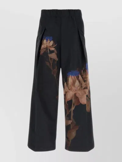 Dries Van Noten Wide-leg Floral Print Pleated Trousers In Black