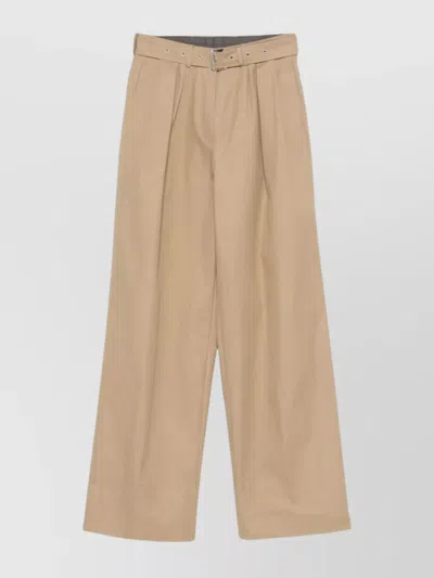 Dries Van Noten Wide-leg High Waist Trousers With Pleats And Pockets In Brown
