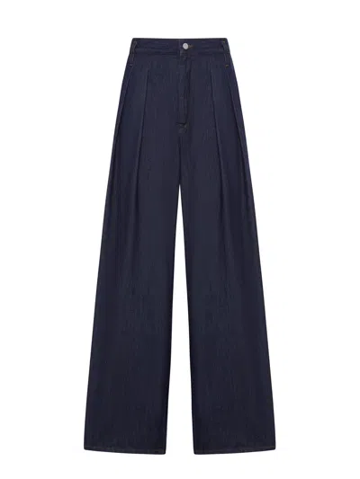Dries Van Noten Wide Leg Jeans With Darts In Dark Denim In Blue