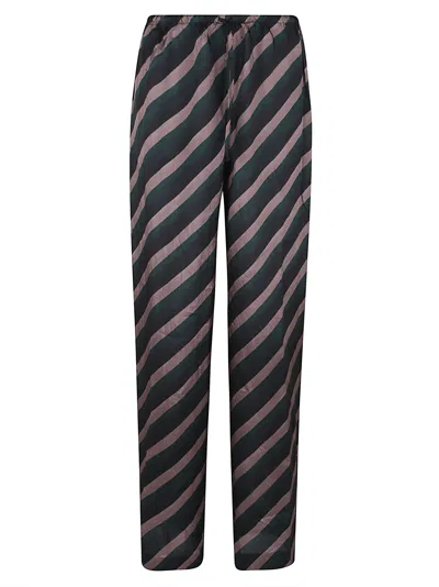 Dries Van Noten Striped Relaxed Fit Trousers With Elastic Waistband In Brown