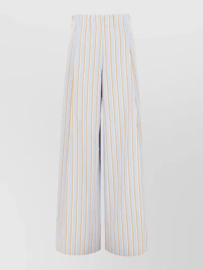 Dries Van Noten Wide Leg Striped Cotton Pants Pockets In Blue