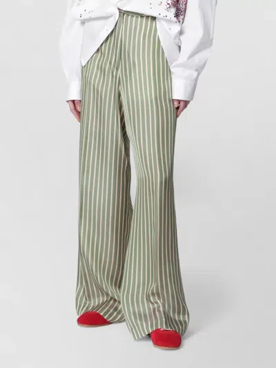 Dries Van Noten Wide Leg Striped Trousers Belt Loops Pockets In Gray