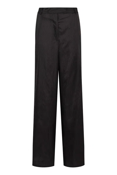 Dries Van Noten Wide Leg Striped Trousers In Black