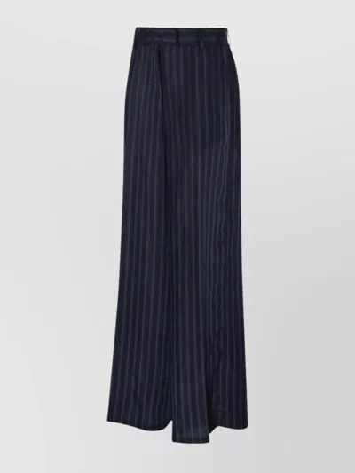 Dries Van Noten Wide Leg Striped Trousers With Back Pockets In Blue