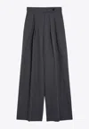 Dries Van Noten Wide Leg High Waist Pleated Front Trousers In Gray