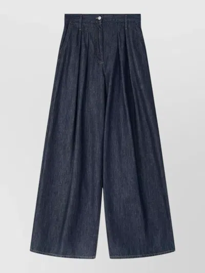Dries Van Noten Wide Leg Trousers Belt Loops Pleated Front In Blue