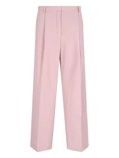 DRIES VAN NOTEN WIDE-LEG TROUSERS IN PINK WOOL