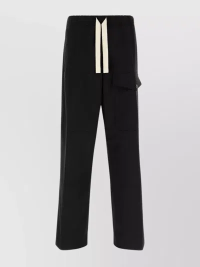 Dries Van Noten Wide Leg Wool Pant With Elastic Waistband In Black