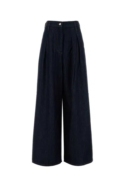 Dries Van Noten Pleated Denim Wide-leg Pants In Blue