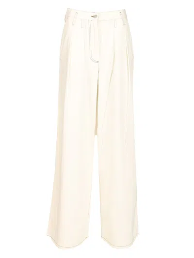 Dries Van Noten Wide Pleated Pants Trousers White