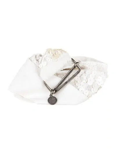 Pre-owned Dries Van Noten Wide Sequin Embellishments Waist Belt In White
