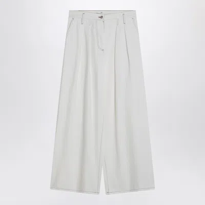 Dries Van Noten Wide-leg Cotton Trousers With Front Pleats In Neutral