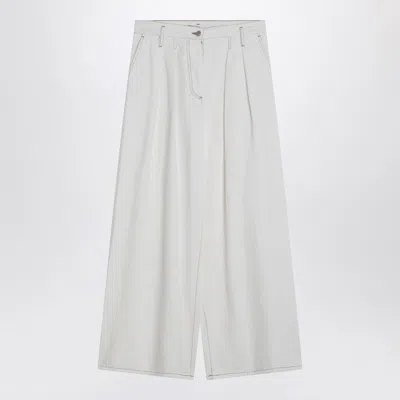 Dries Van Noten Wide White Trousers In Cotton Women