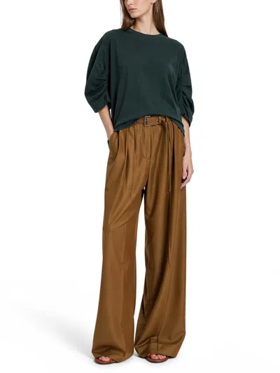 Dries Van Noten Wide-leg Pleated Cotton Trousers In Brown