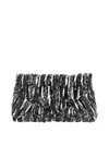 Dries Van Noten Two-tone Pleated Jacquard Clutch With Sequin Detail In White