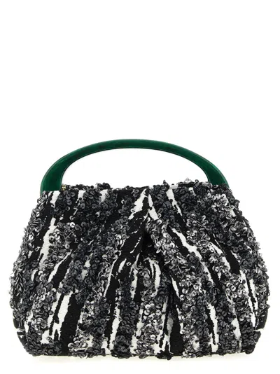 Dries Van Noten "w.l." Two-tone Pleated Jacquard Handbag In Gray