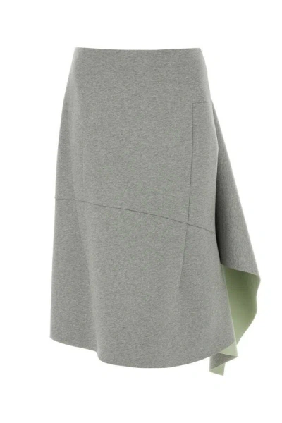 Dries Van Noten Grey & Green Neoprene Midi Skirt In Multicolor