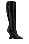 Dries Van Noten Black Leather Wedge Tall Boots In Black