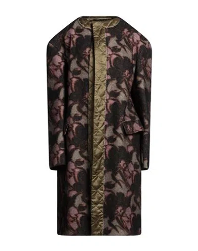 Dries Van Noten Woman Coat Khaki Size 4 Wool, Cotton, Cupro, Polyester, Polyamide In Beige