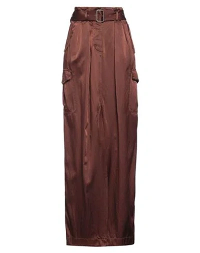 Dries Van Noten Woman Maxi Skirt Brown Size 6 Cupro, Cotton In Burgundy