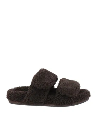 Dries Van Noten Woman Sandals Dark Brown Size 4.5 Shearling