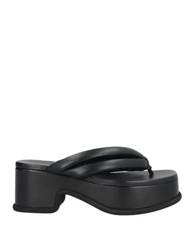 Dries Van Noten Leather Platform Thong Sandals In Black