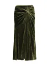 Dries Van Noten Smila Twist Front Velvet Midi Skirt In Green
