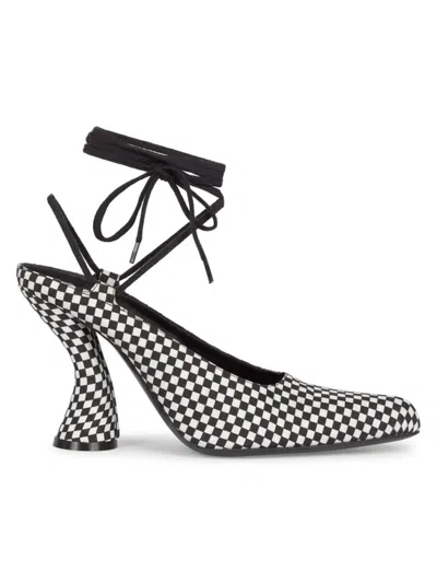 Dries Van Noten Women's 95mm Checkerboard Ankle-wrap Pumps In Black