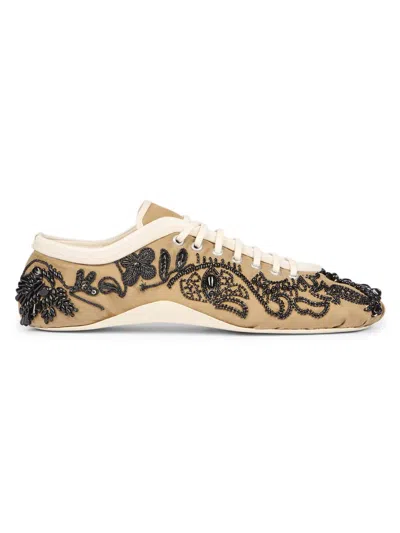 Dries Van Noten Embroidered Ballerina Sneakers In Brown