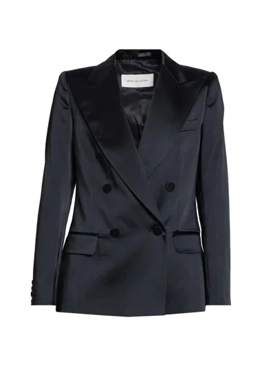 Dries Van Noten Women's Beaura Satin Double-breasted Jacket In Black