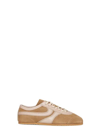 Dries Van Noten Women Beige Low-top Sneakers With Two-tone Lace-up In Suede Woman In White