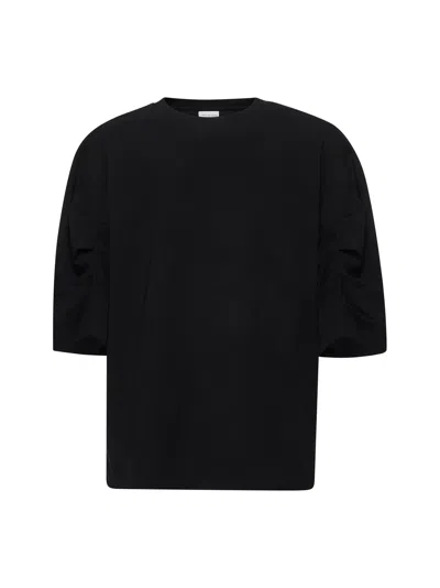 Dries Van Noten Women Black Cotton Draped T-shirt